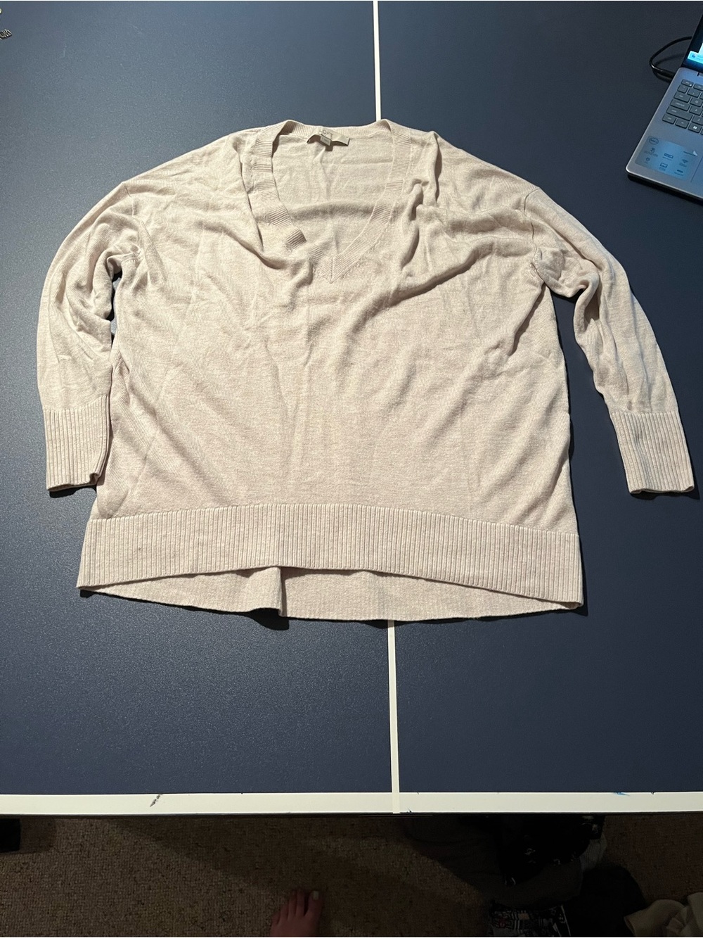 LOFT Cream V-Neck Lightweight Knit Sweater